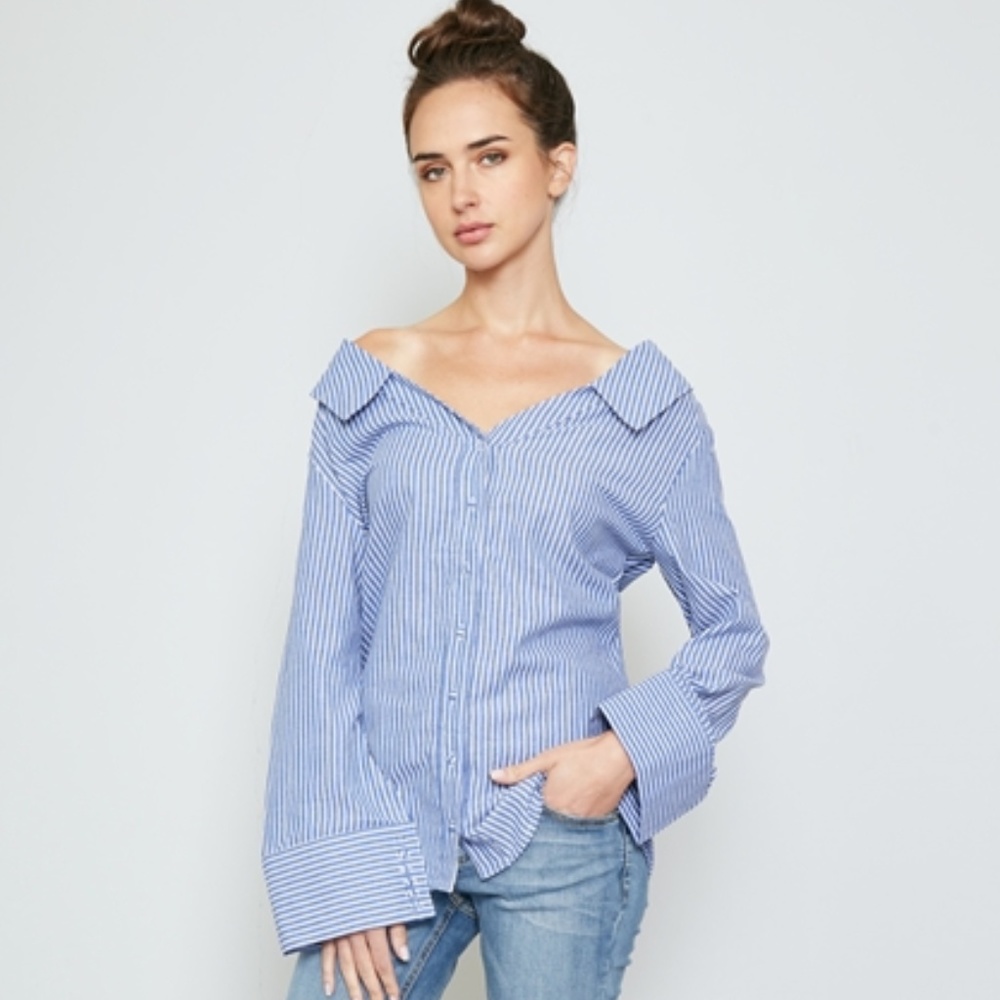 Off The Shoulder Tie Back Stripe Shirt